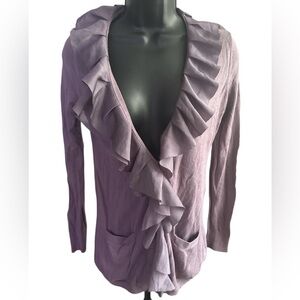 ANN TAYLOR LOFT Ruffled Purple Cardigan